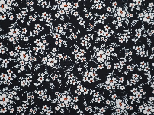 Viskose schwarz mit weißen Blumen