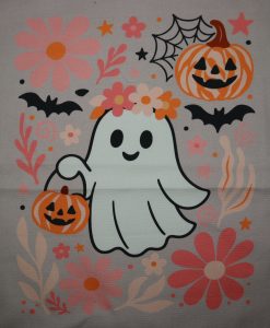 Eigenproduktion Heavy Canvas Panel 41 x 41 cm Halloween kleines Gespenst mit Kürbiskorb