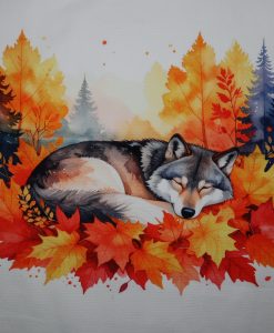 Eigenproduktion Heavy Canvas Panel 41 x 41 cm Herbst schlafender Wolf
