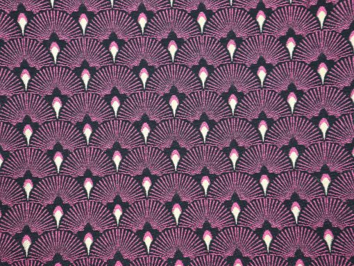 Dekostoff Jacquard Luxury Fächermuster pink gold schwarz
