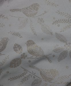 Dekostoff Jacquard mit Glitzer Vögelchen ecru gold