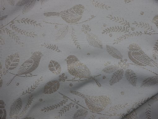 Dekostoff Jacquard mit Glitzer Vögelchen ecru gold