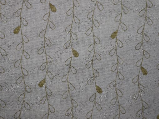 Canvas Ecru mit Blätterranken Golddruck und eingewebtem Glitzer