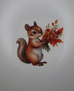 Bügelbild Eichhörnchen mit Blumenstrauß 14 x 13 cm