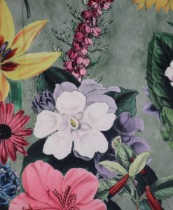 Samtvelour Dekostoff Blumen auf grün