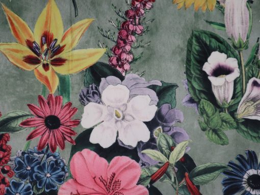 Samtvelour Dekostoff Blumen auf grün