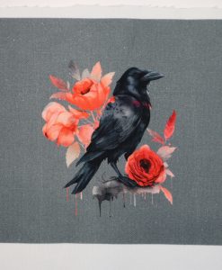 Eigenproduktion Heavy Canvas kleines Panel 17 x 25 cm Rabe auf dunkelgrau
