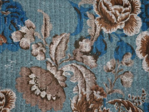 bedruckter Rippenstrick Teerosen blau