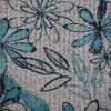 bedruckter Rippenstrick blaue Blumen auf grau meliert