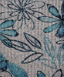 bedruckter Rippenstrick blaue Blumen auf grau meliert