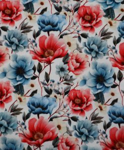 Baumwolljersey Digitaldruck Blumen blau rot