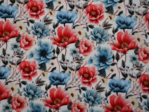 Baumwolljersey Digitaldruck Blumen blau rot