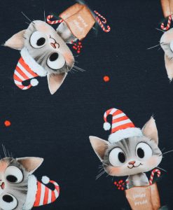 French Terry Digitaldruck Weihnachtskatzen