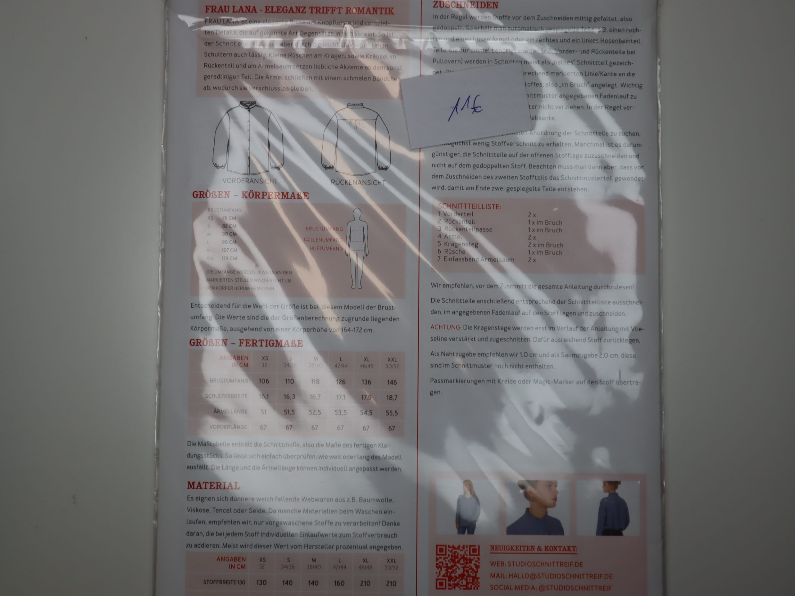 Schnittmuster Studio Schnittreif Frau Lana Elegante Bluse mit Rüschenkragen Größe XS-XXL – Bild 2