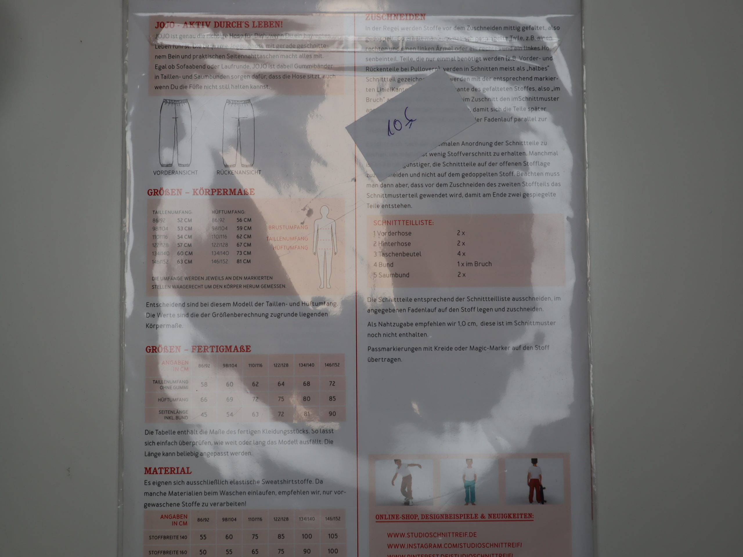 Schnittmuster Studio Schnittreif Jojo Gerade Jogginghosr mit Seitennahttaschen KInder 86-92-146/152 – Bild 2