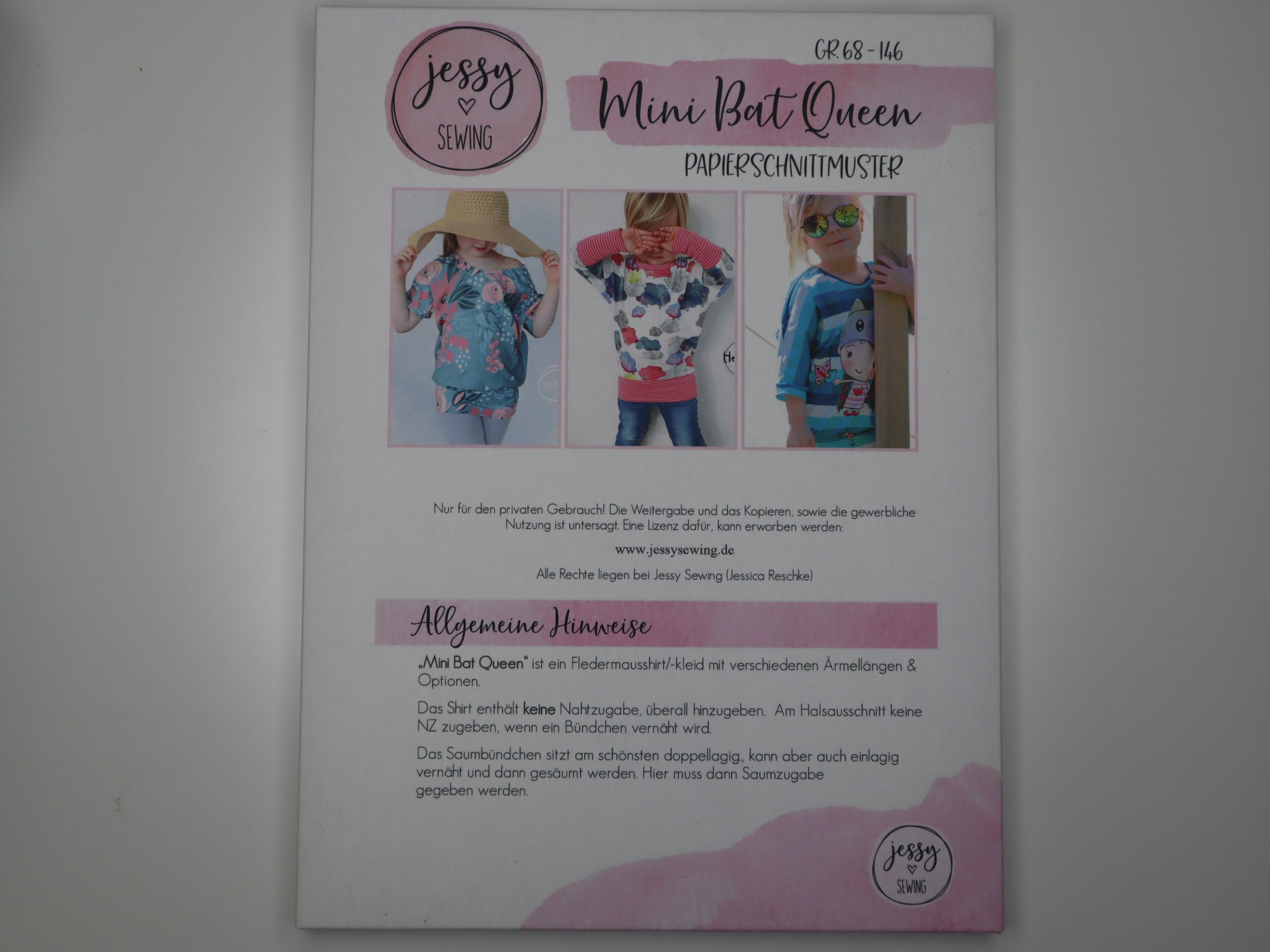 Schnittmuster Jessy Sewing Mini Bat Queen Fledermausshirt für Kinder Größ3 68-146
