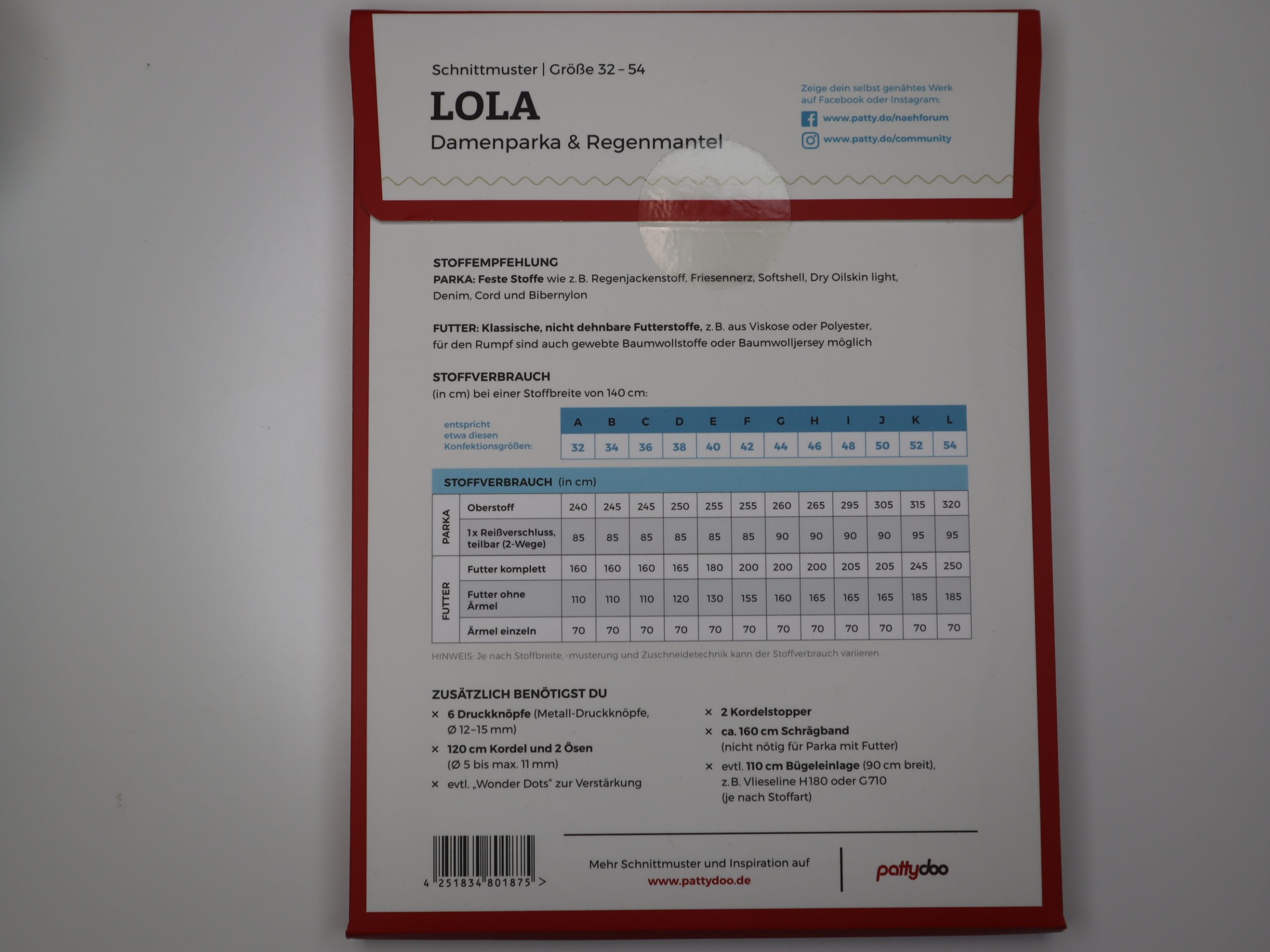 Schnittmuster Pattydoo Lola Damenparka/Regenmantel Größe 32-54 – Bild 2