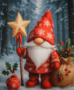 Eigenproduktion Heavy Canvas Panel 41 x 41 cm Weihnachtswichtel mit Sternenstab