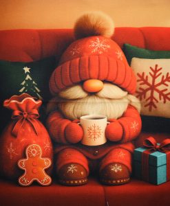 Eigenproduktion Heavy Canvas Panel 41 x 41 cm Weihnachtswichtel auf dem Sofa