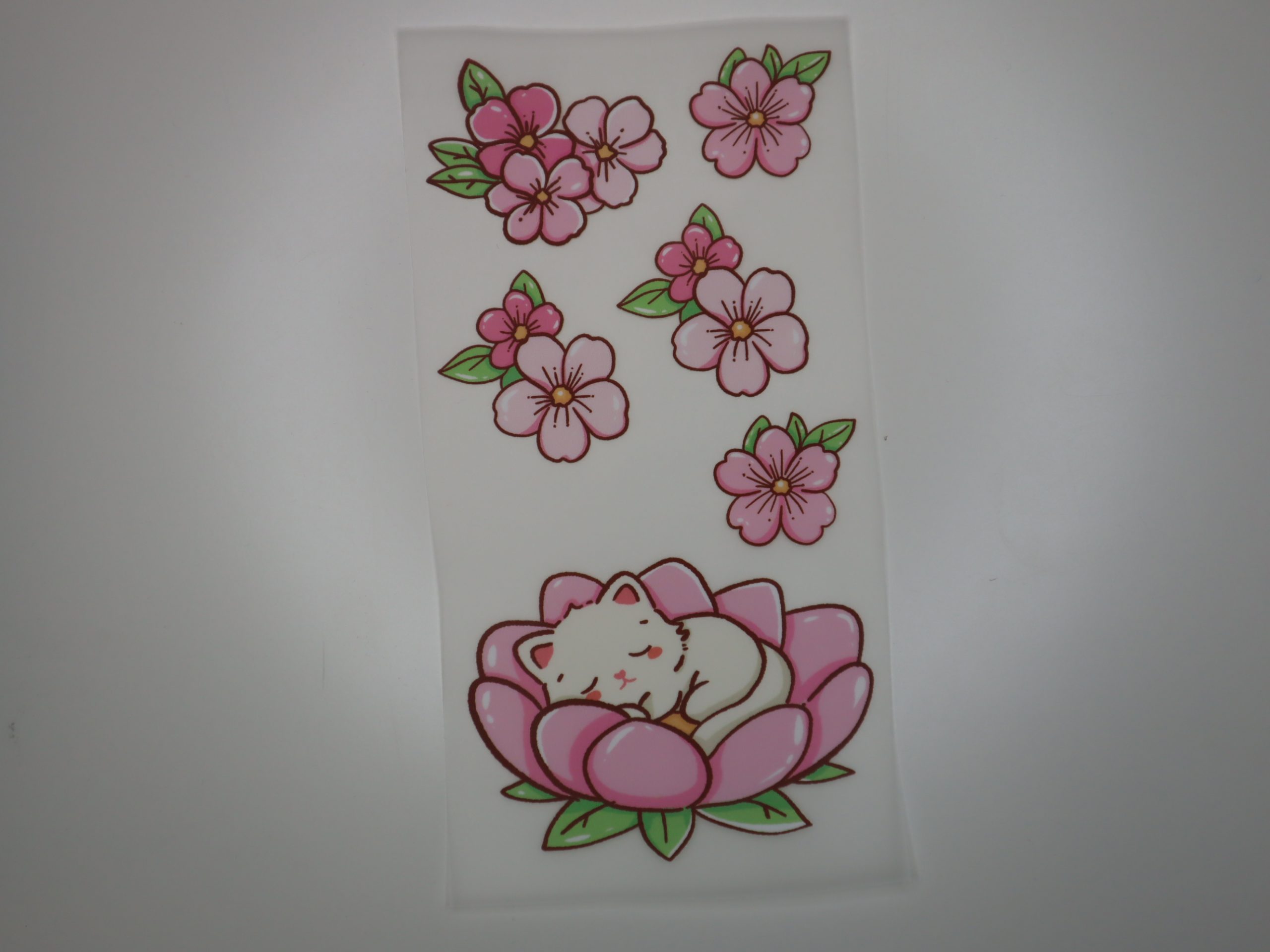 Bügelbild Katze und Blüten zum Selbstausschneiden 10 x 20 cm