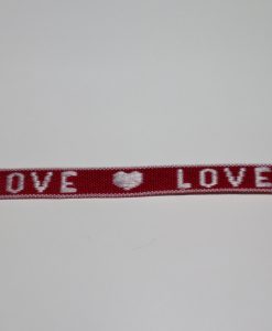 3 m Schmuckband 1 cm breit Love weiß auf rot