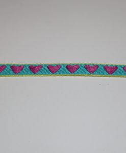 3 m Schmuckband 1 cm breit Herzen violett auf aqua